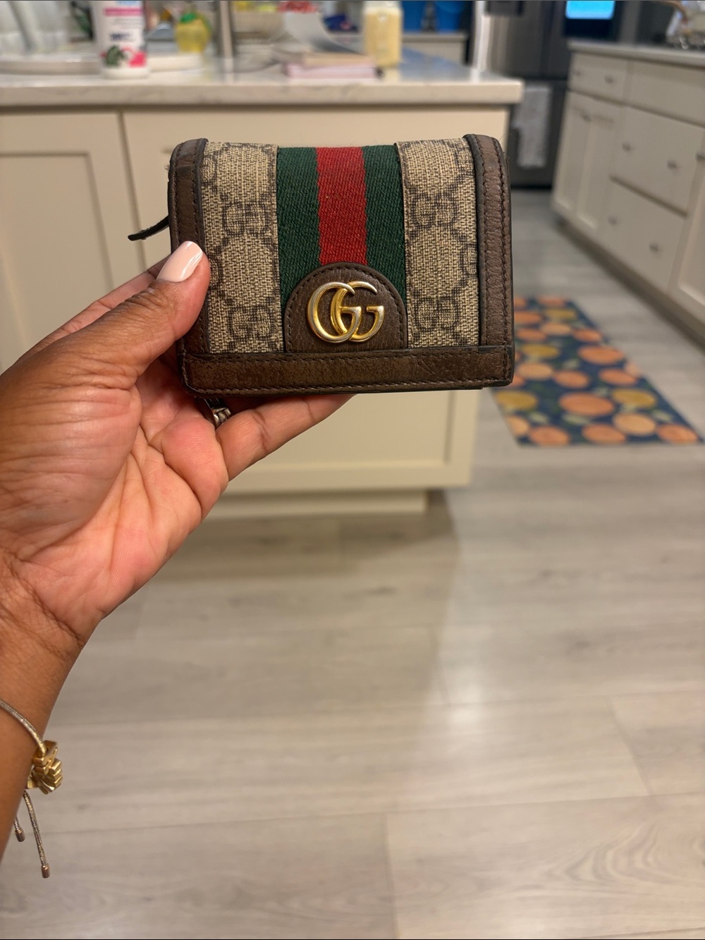 Gucci Brown Signature Wallet with Green & Red Web